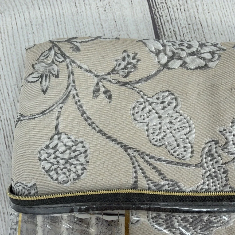Croscill Shower Curtain Mila Linen Floral Jacquard Beige White Embroidered